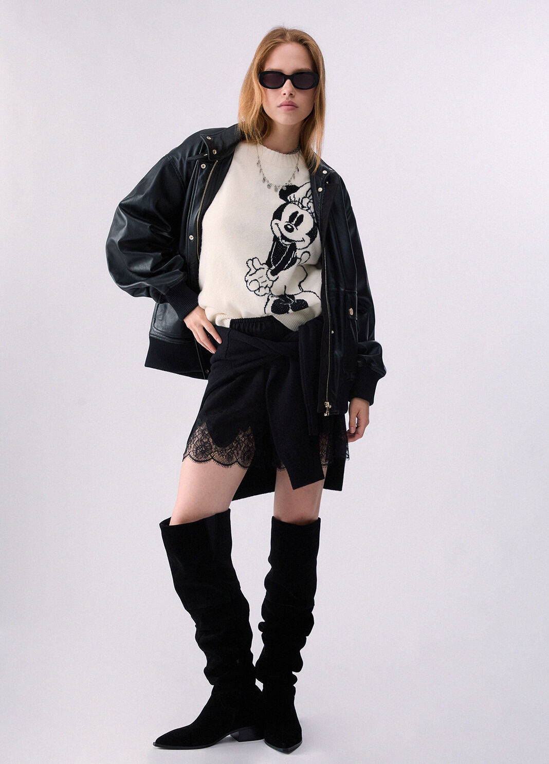 Maglia jacquard in lana Mrs Mouse bianco/Miss mouse B&W Liu Jo - large image number 5