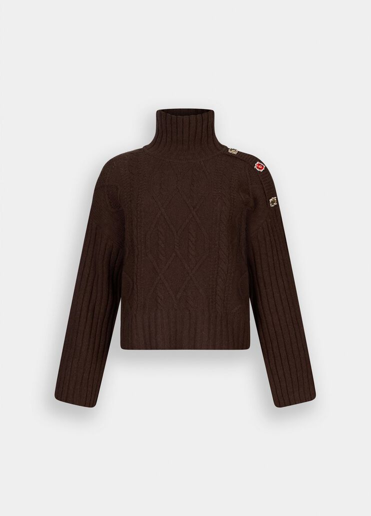 Wool polo-neck with bejewelled buttons dark chocolate Liu Jo - large image number 6 Wool polo-neck with bejewelled buttons dark chocolate Liu Jo - large image number 6