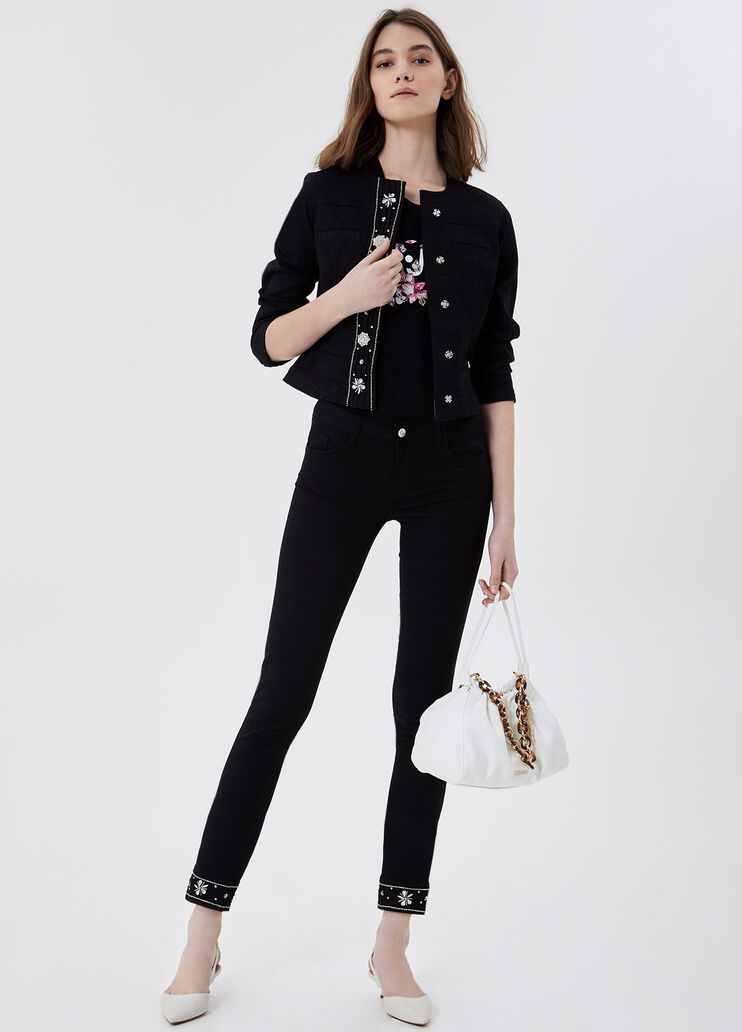 Cropped trousers with embroidery Black with appliqués Liu Jo - large image number 3 Cropped trousers with embroidery Black with appliqués Liu Jo - large image number 3