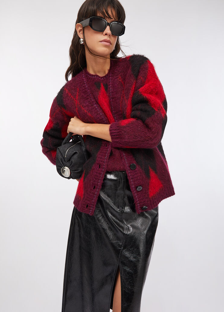 Diamond-patterned wool and alpaca cardigan red Liu Jo - medium