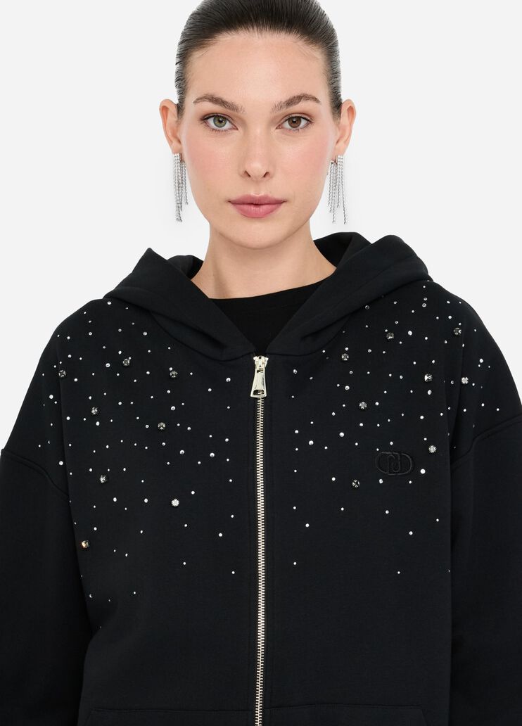Cotton sweatshirt with rhinestones black Liu Jo - large image number 3 Cotton sweatshirt with rhinestones black Liu Jo - large image number 3