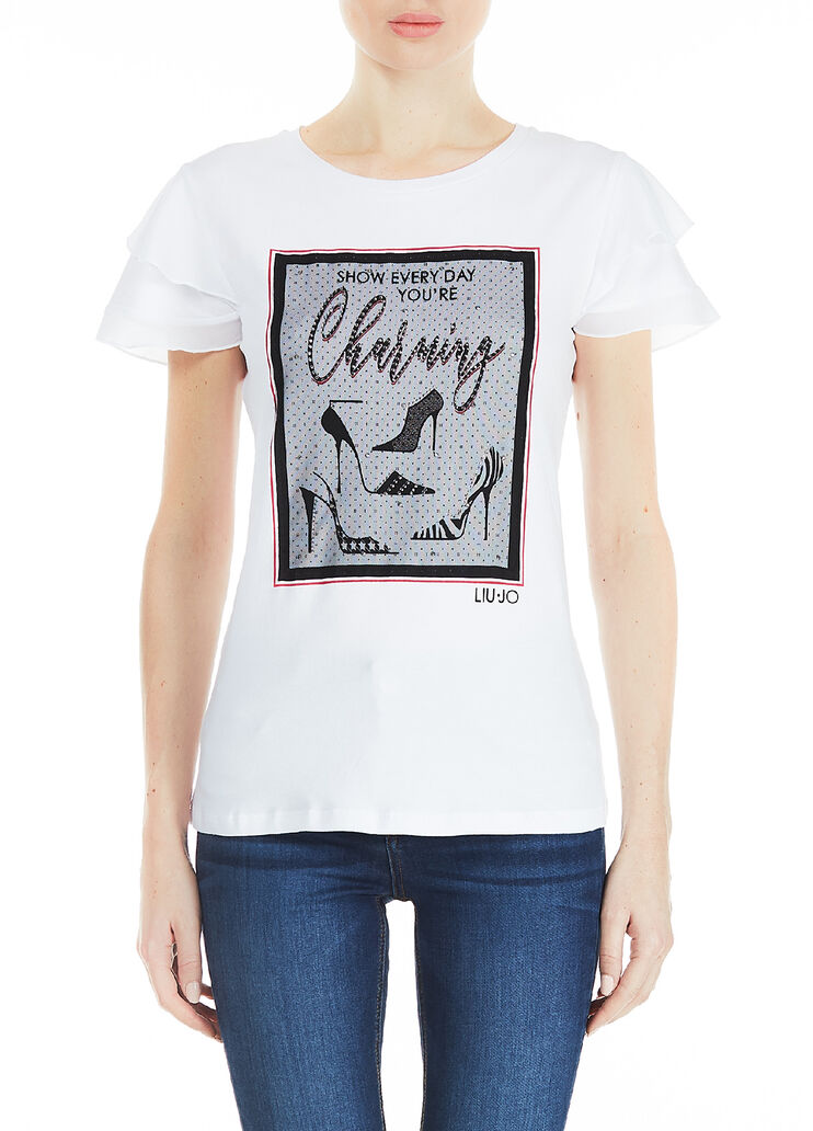 Printed T-shirt with gemstones Optic White Liu Jo - large image number 0