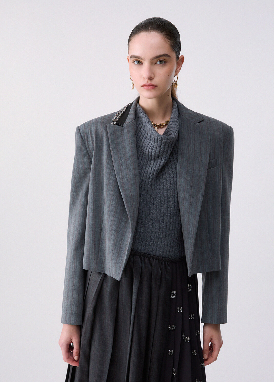 Jacke Cropped Nadelstreifen Dunkelgrau Liu Jo - large image number 0