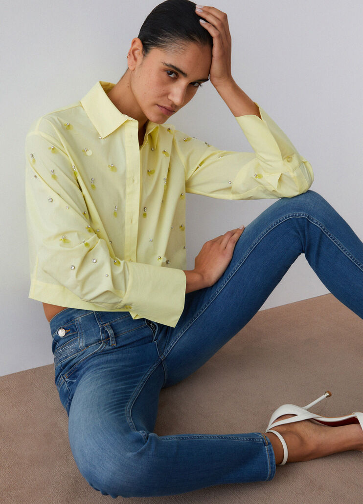 Boxy-Hemd mit Schmuckstickerei Gelb Liu Jo - medium