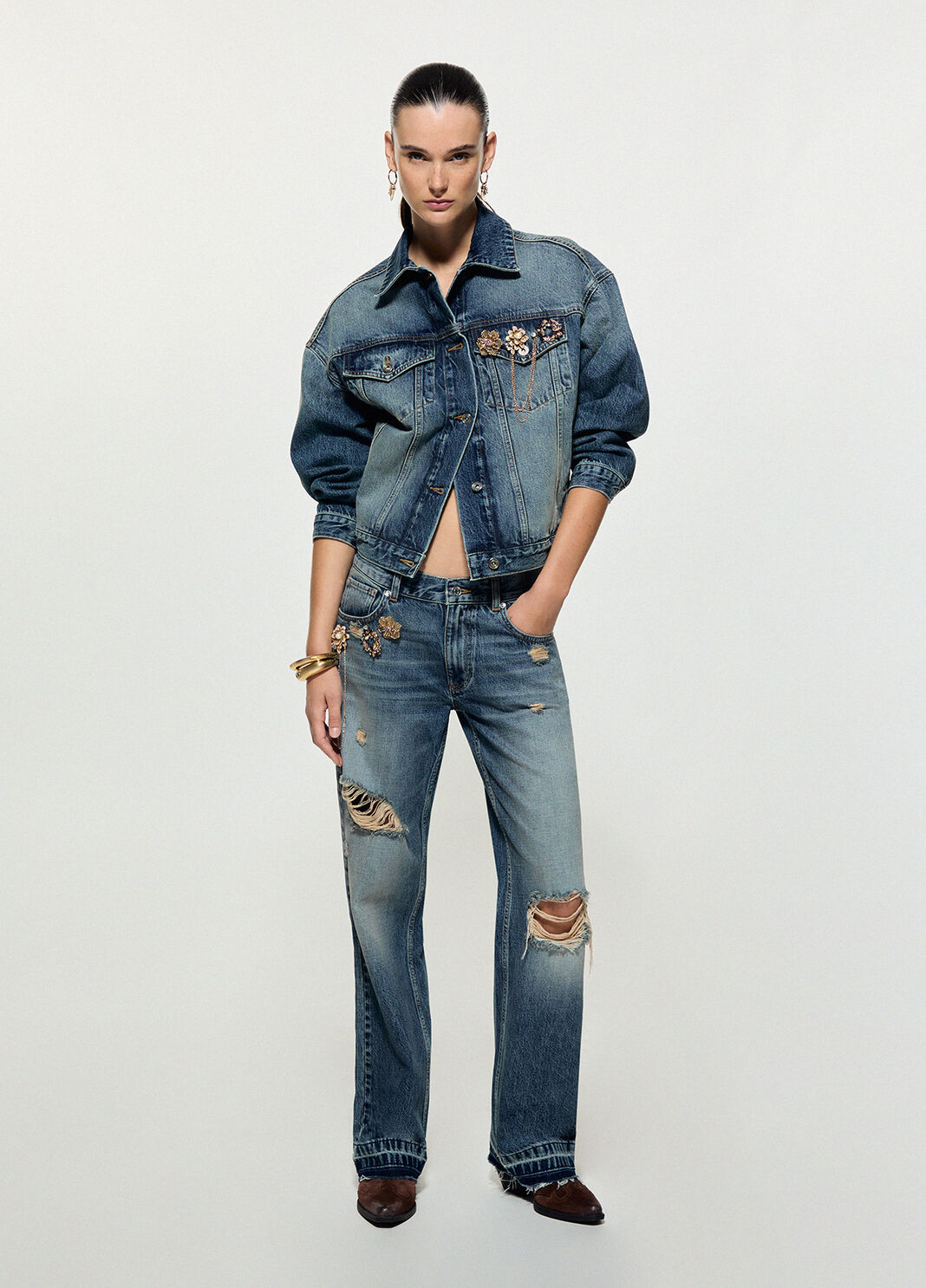Jeans destroyed mit spille Schmuck dunkelblauer Denim Liu Jo - large image number 5