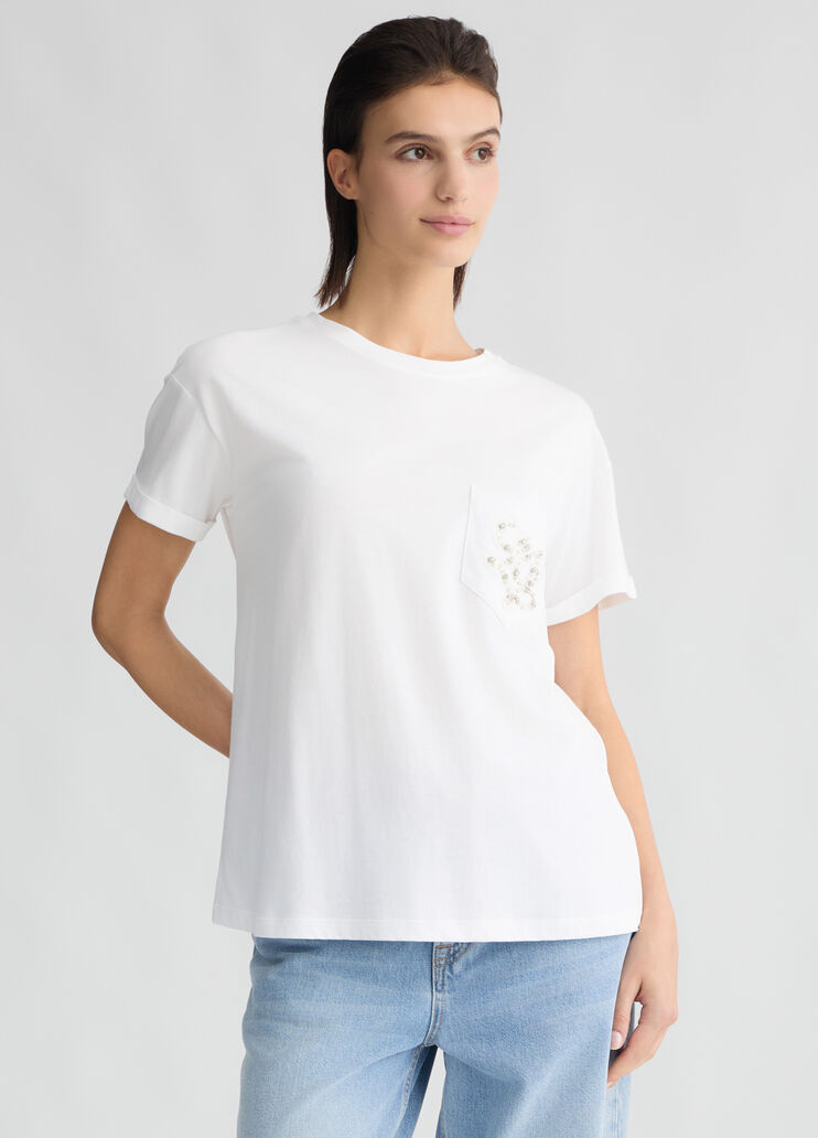 T-shirt with small pocket white/pearls Liu Jo - medium T-shirt with small pocket white/pearls Liu Jo - medium