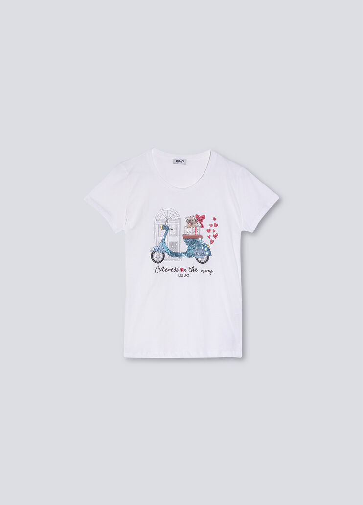 T-shirt with print and appliqués white/scooter Liu Jo - large image number 4