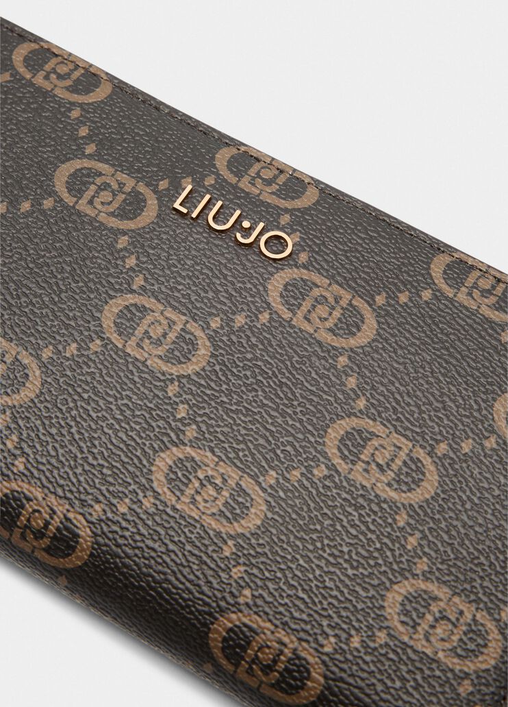Large zip-around wallet with logo beige Liu Jo - medium
