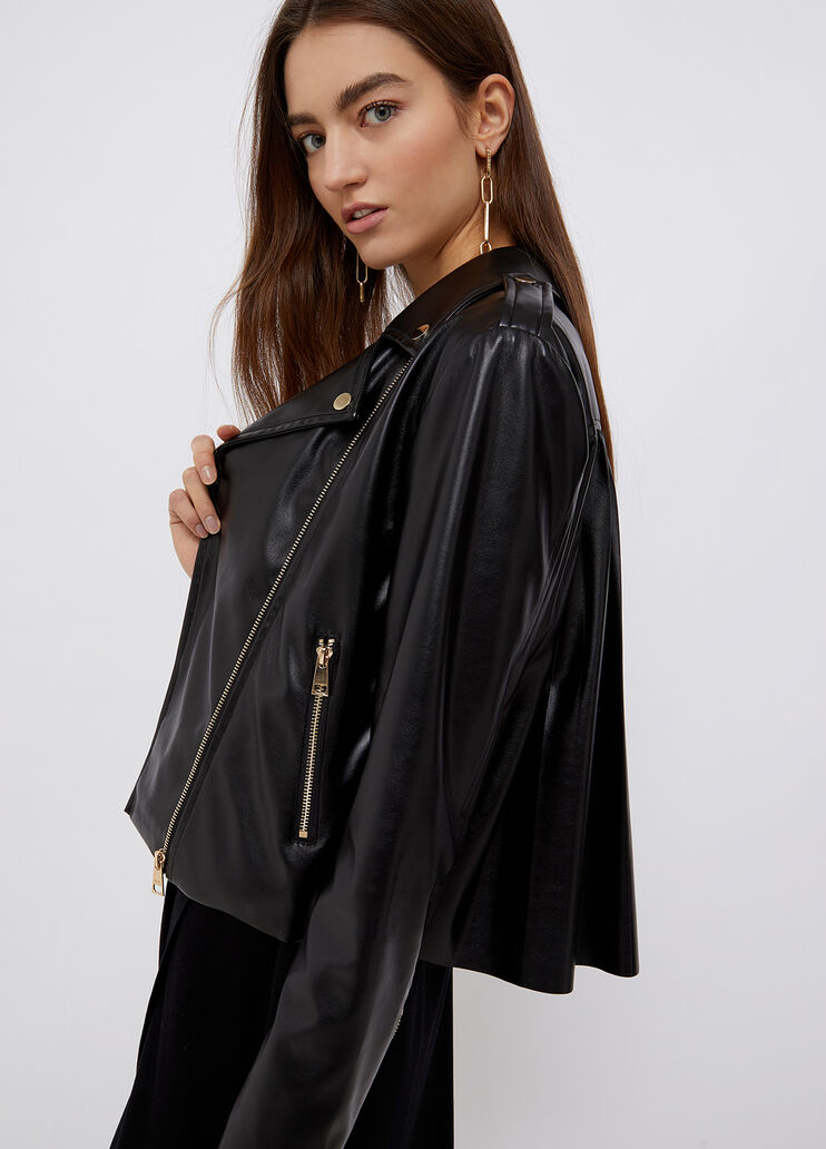 Biker jacket with pleated detail black Liu Jo - large image number 2 Biker jacket with pleated detail black Liu Jo - large image number 2