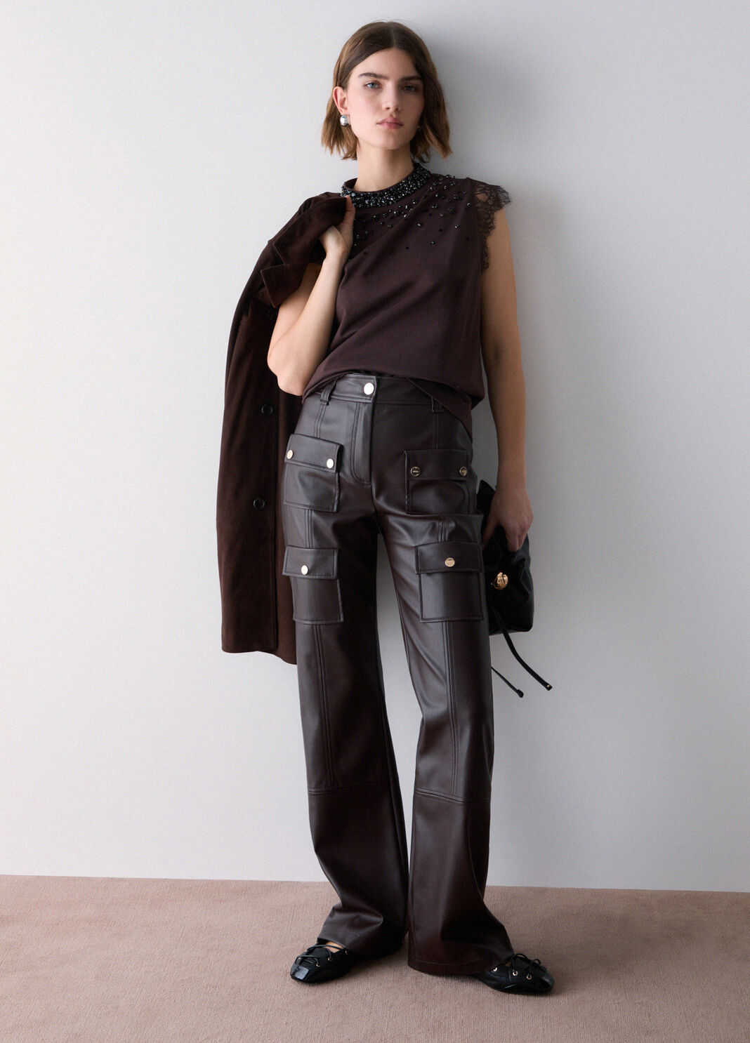 Pantalon en tissu enduit moka Liu Jo - large image number 2