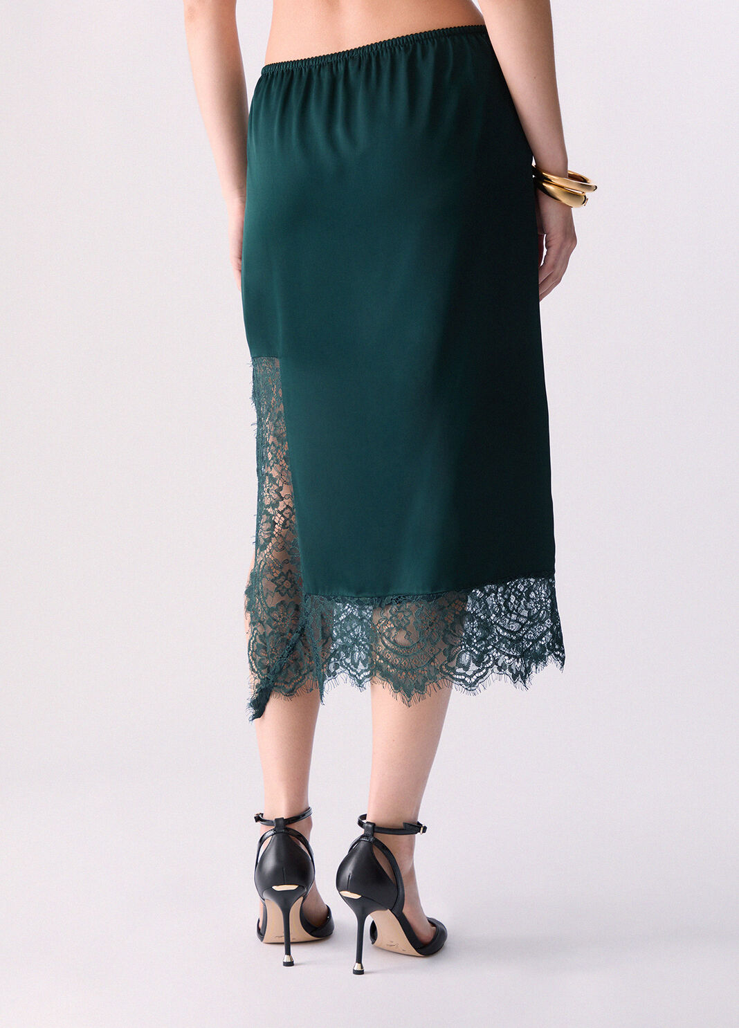 Satin midi skirt with Valenciennes lace dark green Liu Jo - large image number 1