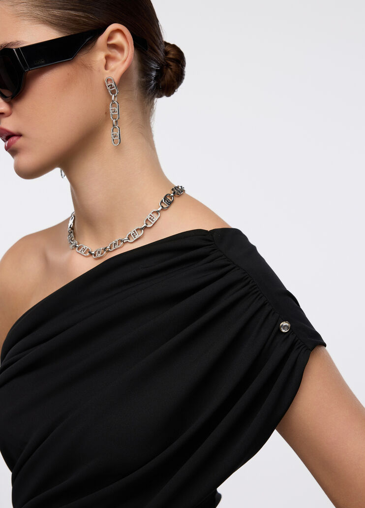 Einschultriges Top mit Schmuckknopf Schwarz Liu Jo - medium