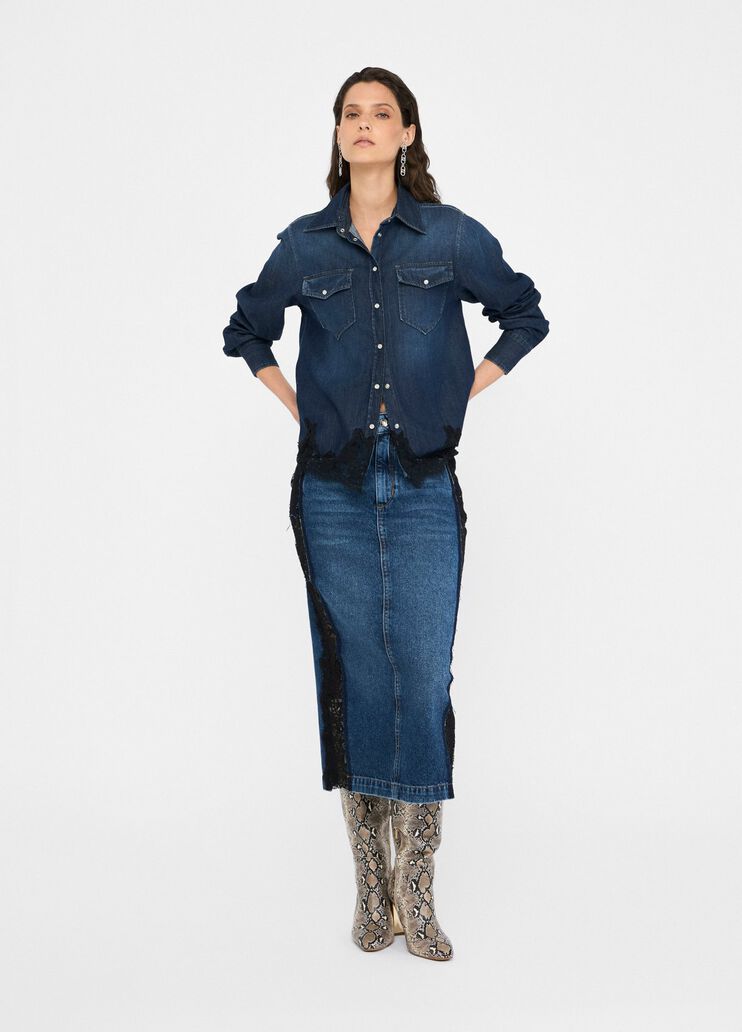Denim midi skirt with lace blue denim Liu Jo - medium Denim midi skirt with lace blue denim Liu Jo - medium