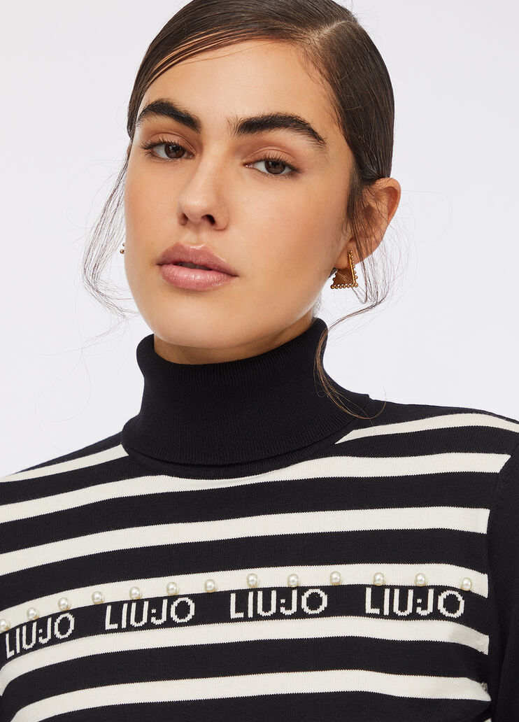 Striped polo-neck jumper black Liu Jo - medium