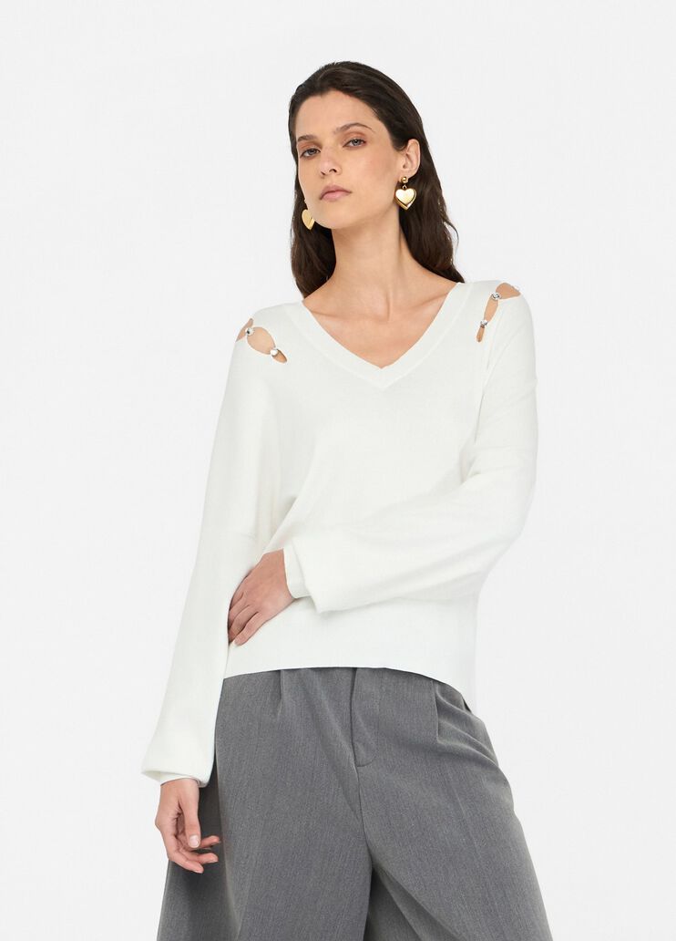 Jumper with gemstones white wool Liu Jo - medium Jumper with gemstones white wool Liu Jo - medium