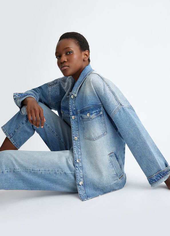 Jeansjacke mit Strass Farbe Denimblau | Liu Jo