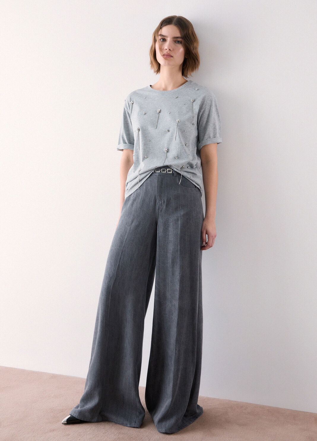 T-shirt with jewel embroidery grey Liu Jo - large image number 3