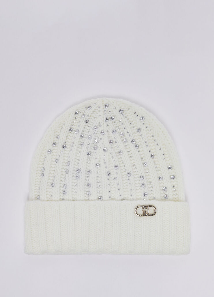 Knit Hat with Rhinestones white Liu Jo - medium