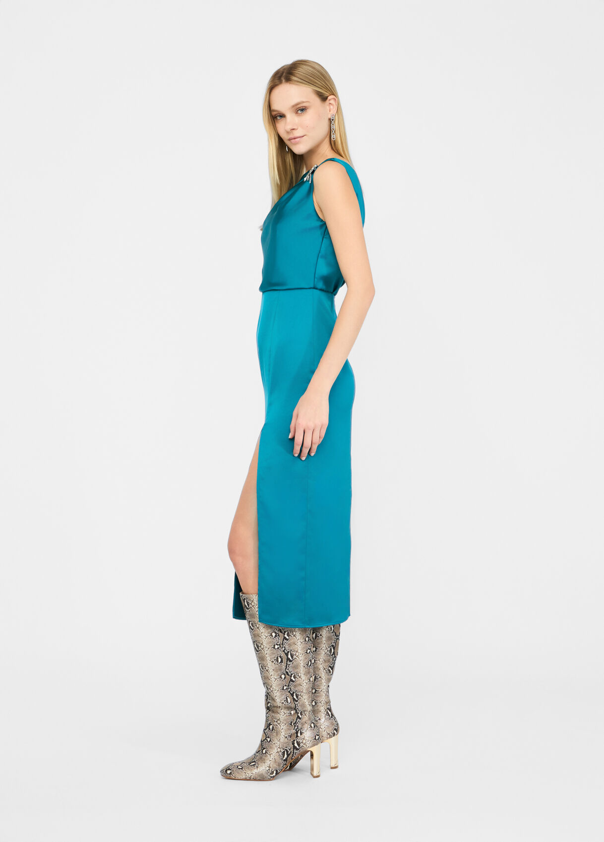 Elegant satin midi dress colour peacock | Liu Jo