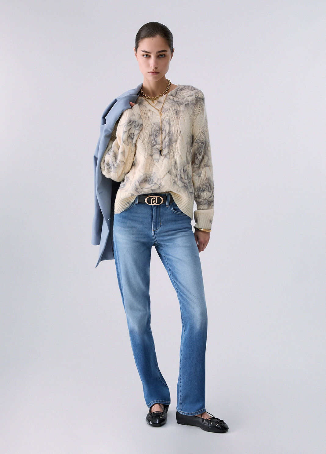 Wool Sweater with Rose Print white Liu Jo - large image number 5