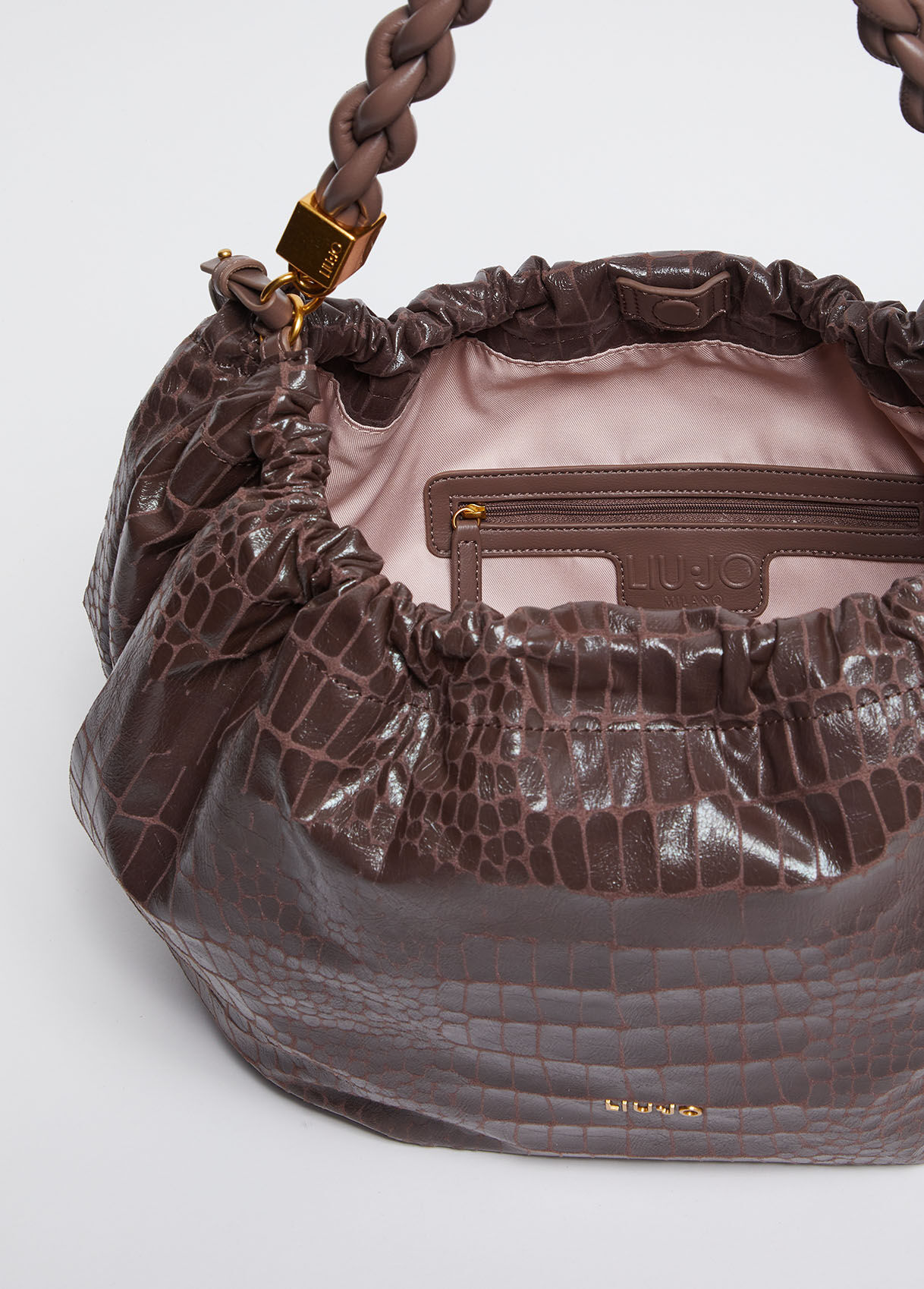 Bolso de mano con estampado de piel de cocodrilo color marron Liu Jo