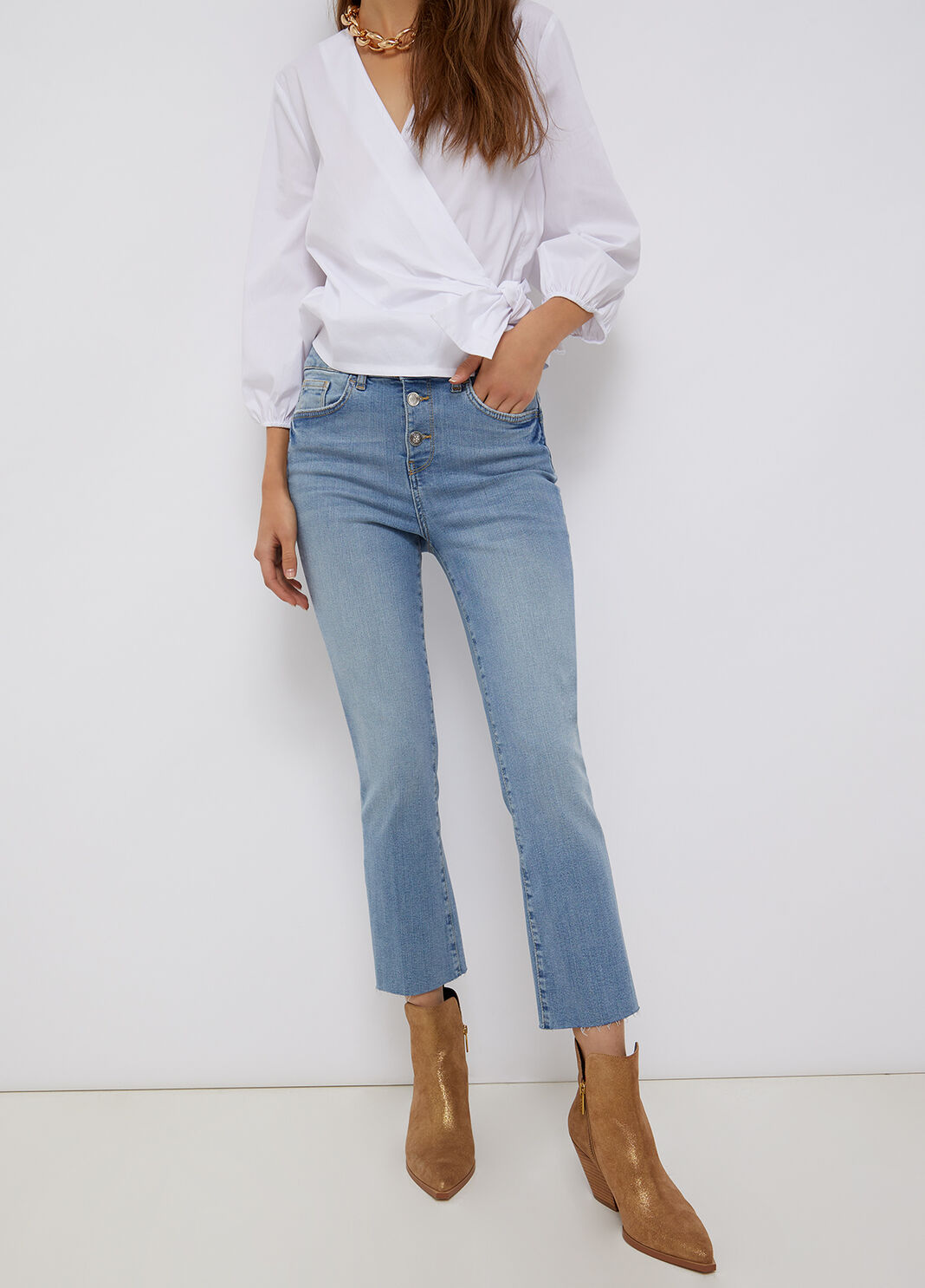 Cropped jeans with frayed edges blue denim Liu Jo - large image number 0