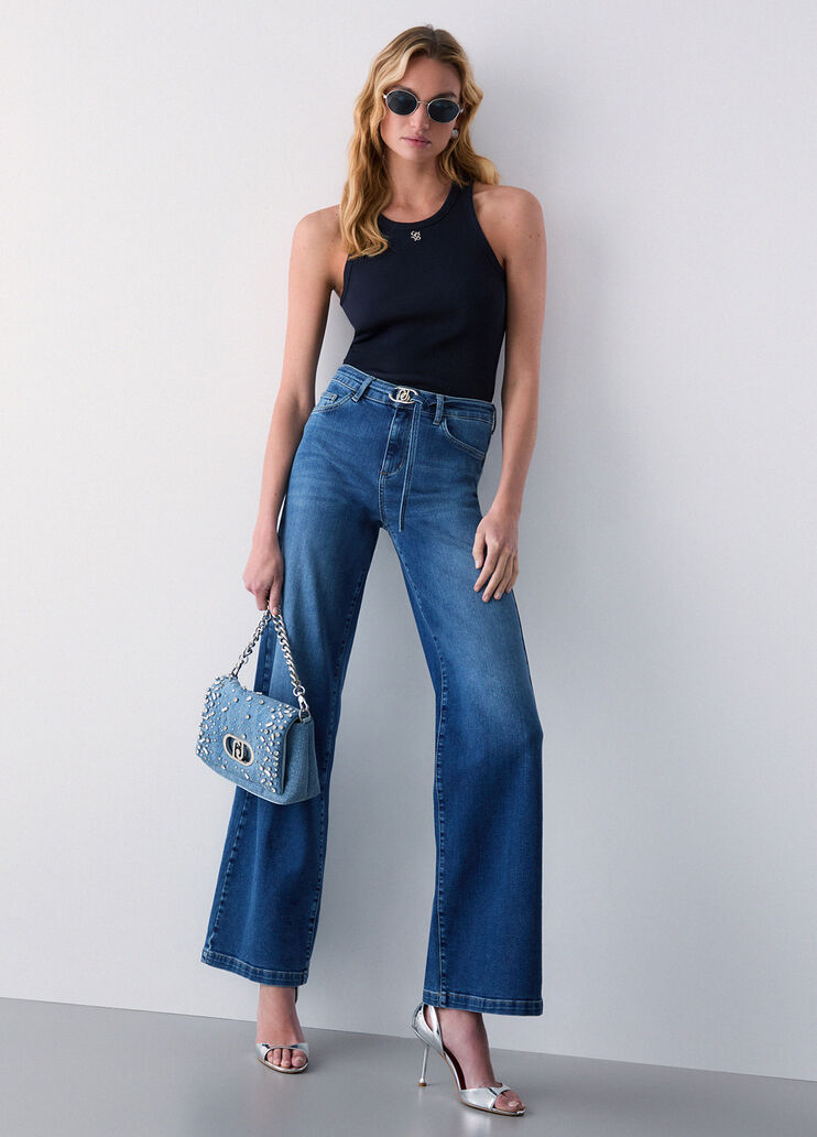 Flare-Jeans mit hohem Bund Dunkles Denimblau Liu Jo - medium