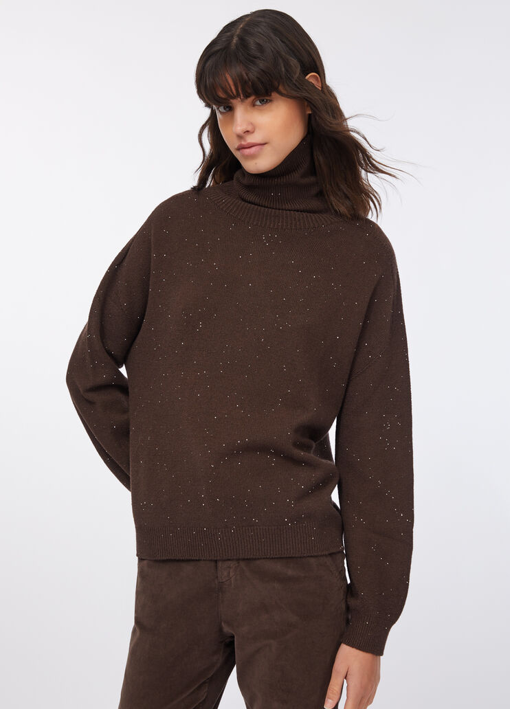 Polo-neck with micro-sequins chocolate Liu Jo - large image number 0
