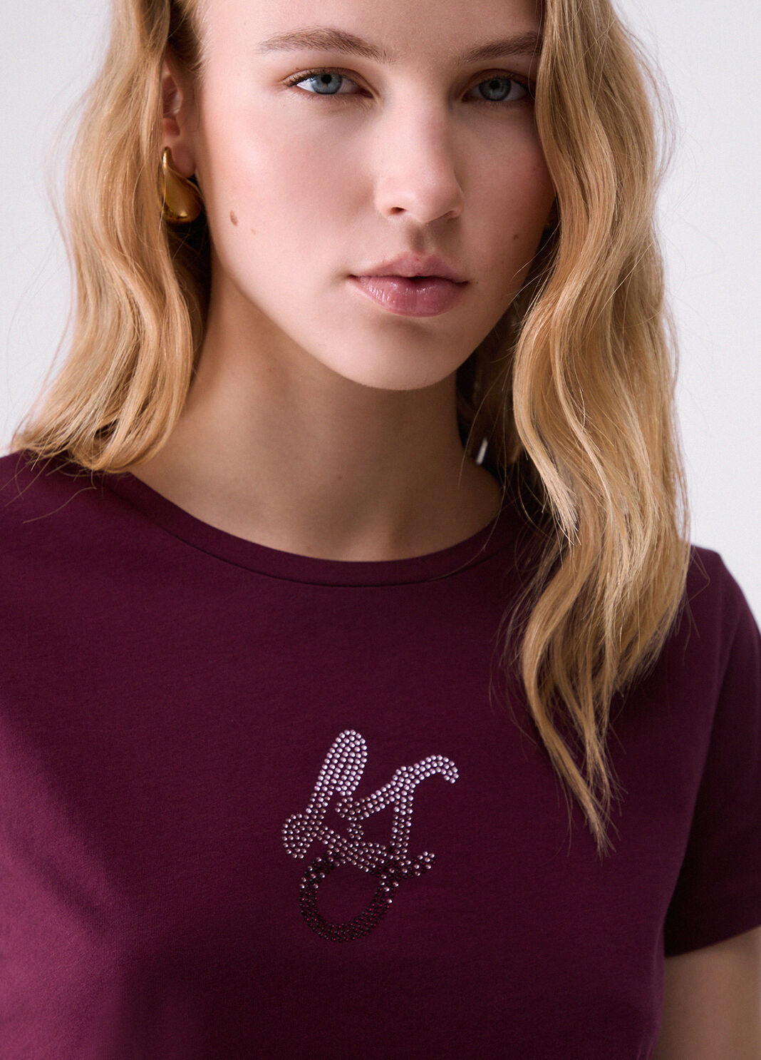 T-shirt avec logo et strass aubergine Liu Jo - large image number 4