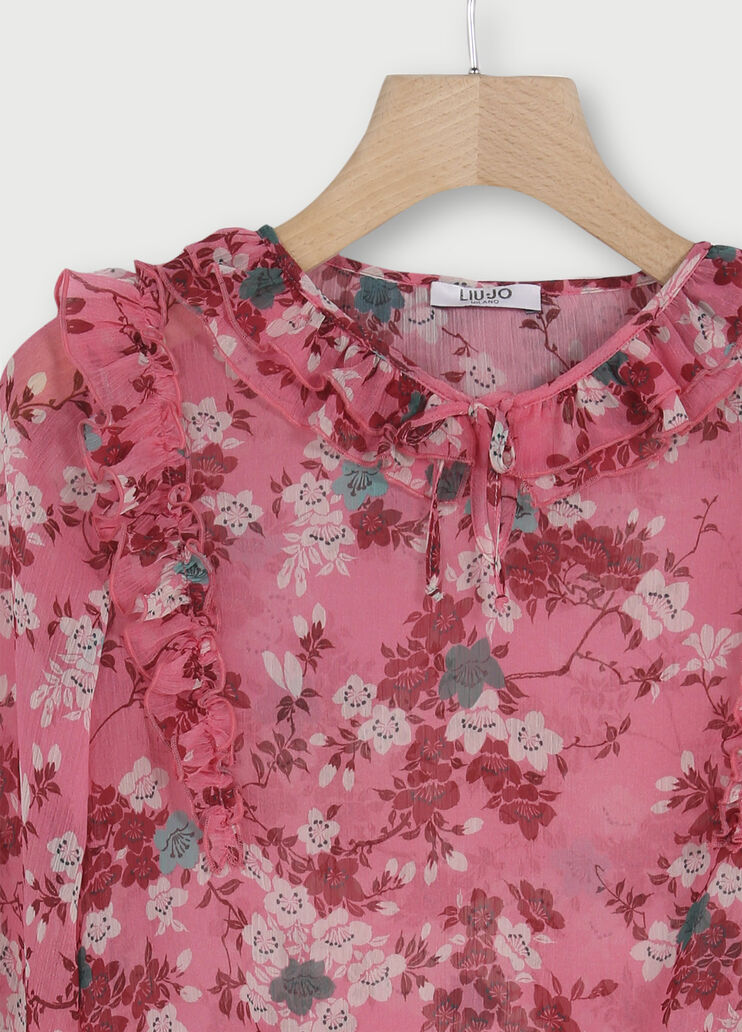 Blusa con volants Rosa con fiori Liu Jo - large image number 2