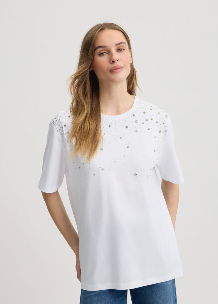 T-shirt with rhinestones and bezels white Liu Jo - medium T-shirt with rhinestones and bezels white Liu Jo - medium