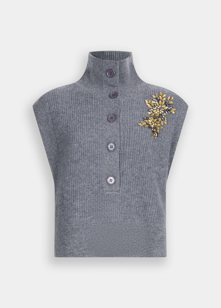 100% wool vest with bejewelled embroidery grey Liu Jo - large image number 6