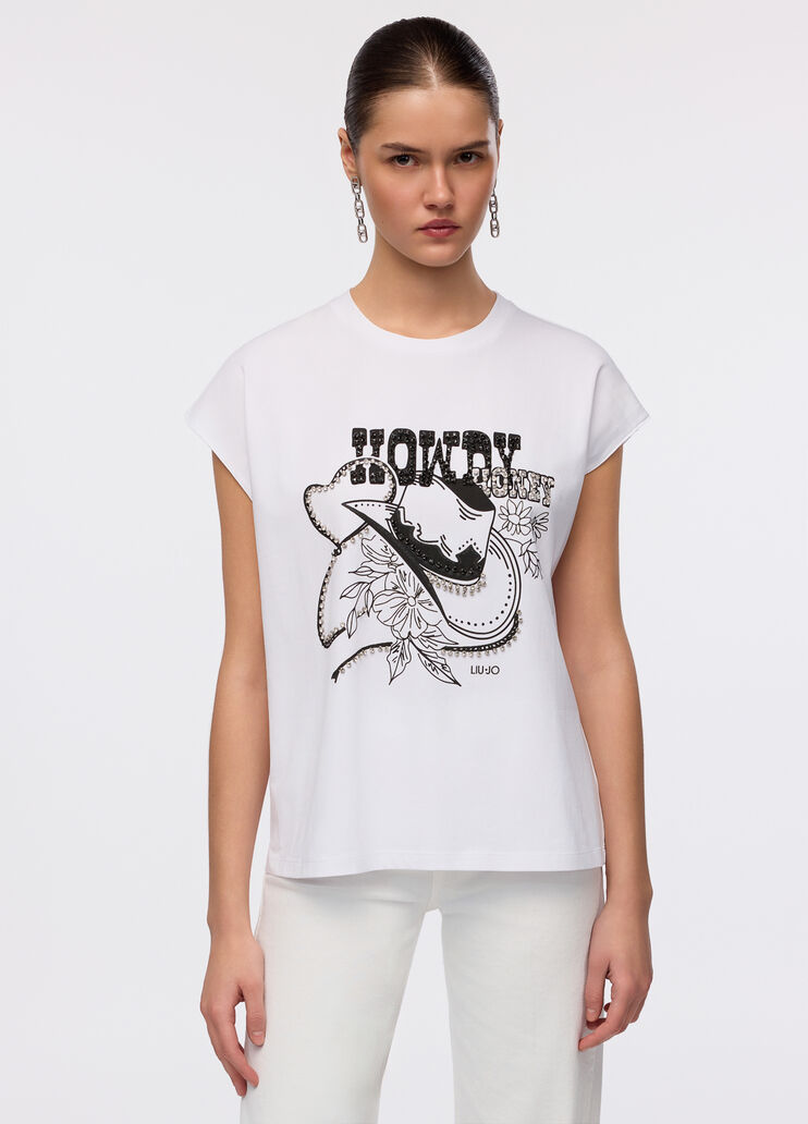 T-Shirt mit Print und Strass Weiß Liu Jo - medium