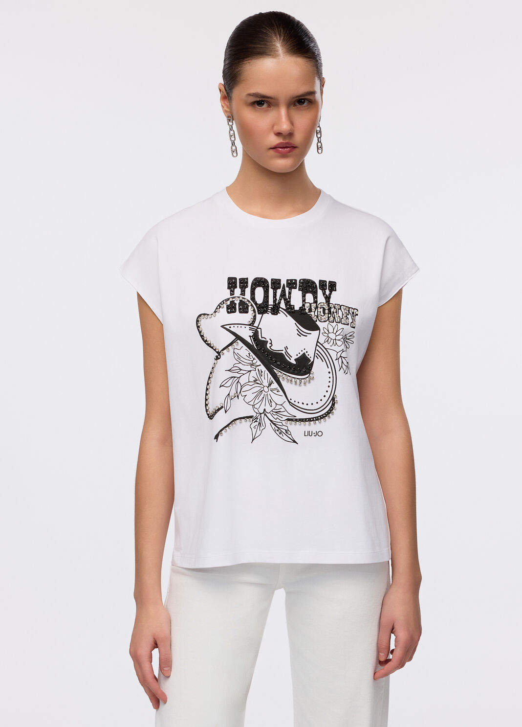 Футболка с принтом и стразами белый Liu Jo - large image number 0