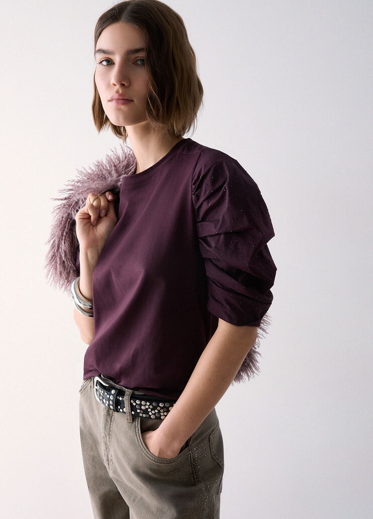 T-shirt with sleeves gathered aubergine Liu Jo - medium
