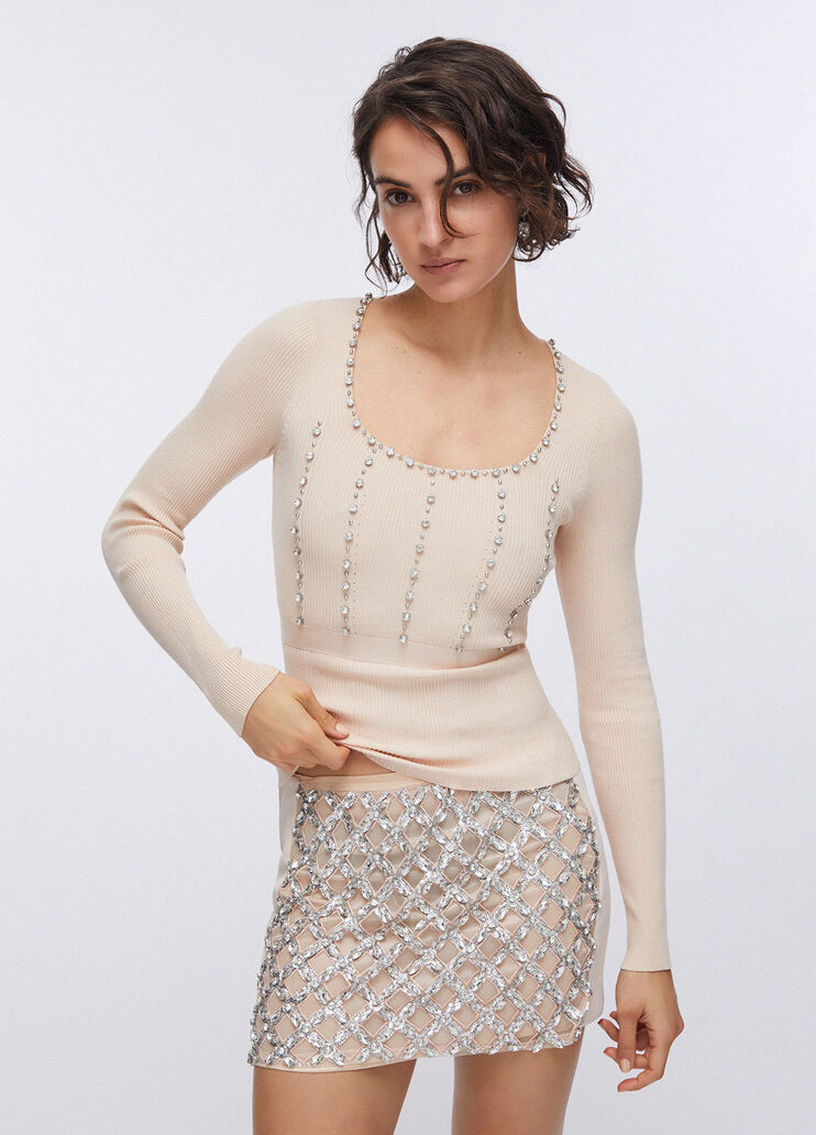 Pull avec broderie de pierres chair Liu Jo - large image number 0