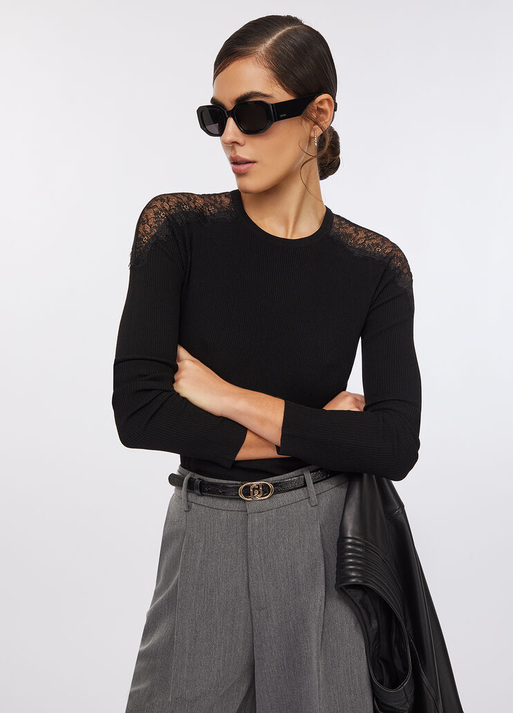 Jumper with lace black Liu Jo - large image number 2