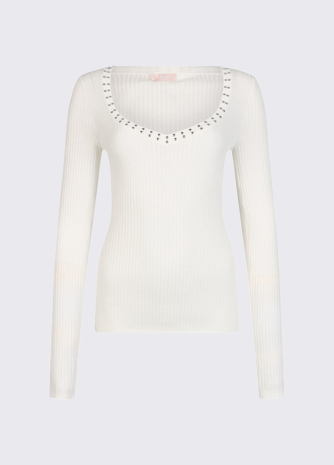 Jersey de cuello de pico con tachuelas blanco lana Liu Jo - large image number 6
