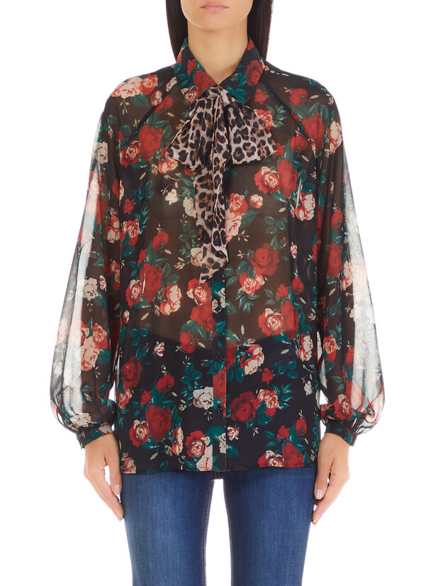 Hemdbluse mit Schleife Schwarz/rote Rosen Liu Jo - large image number 0