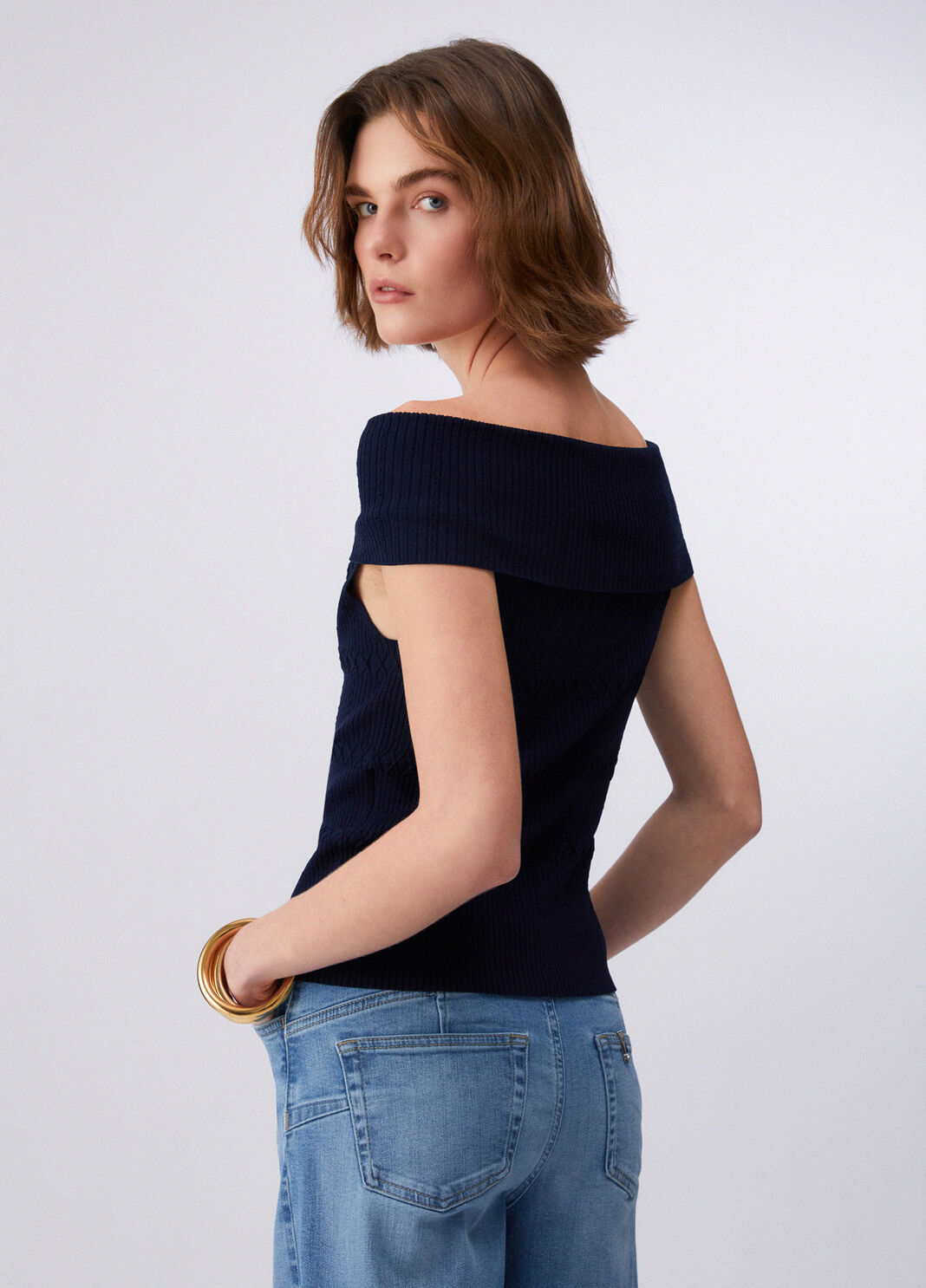 Top bardot in maglia blu scuro Liu Jo - large image number 1