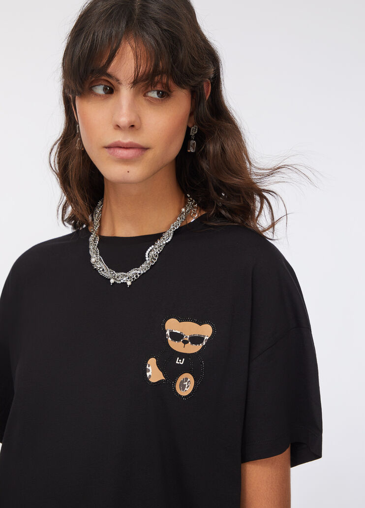 T-Shirt mit Stickerei und Strass Schwarz Liu Jo - medium