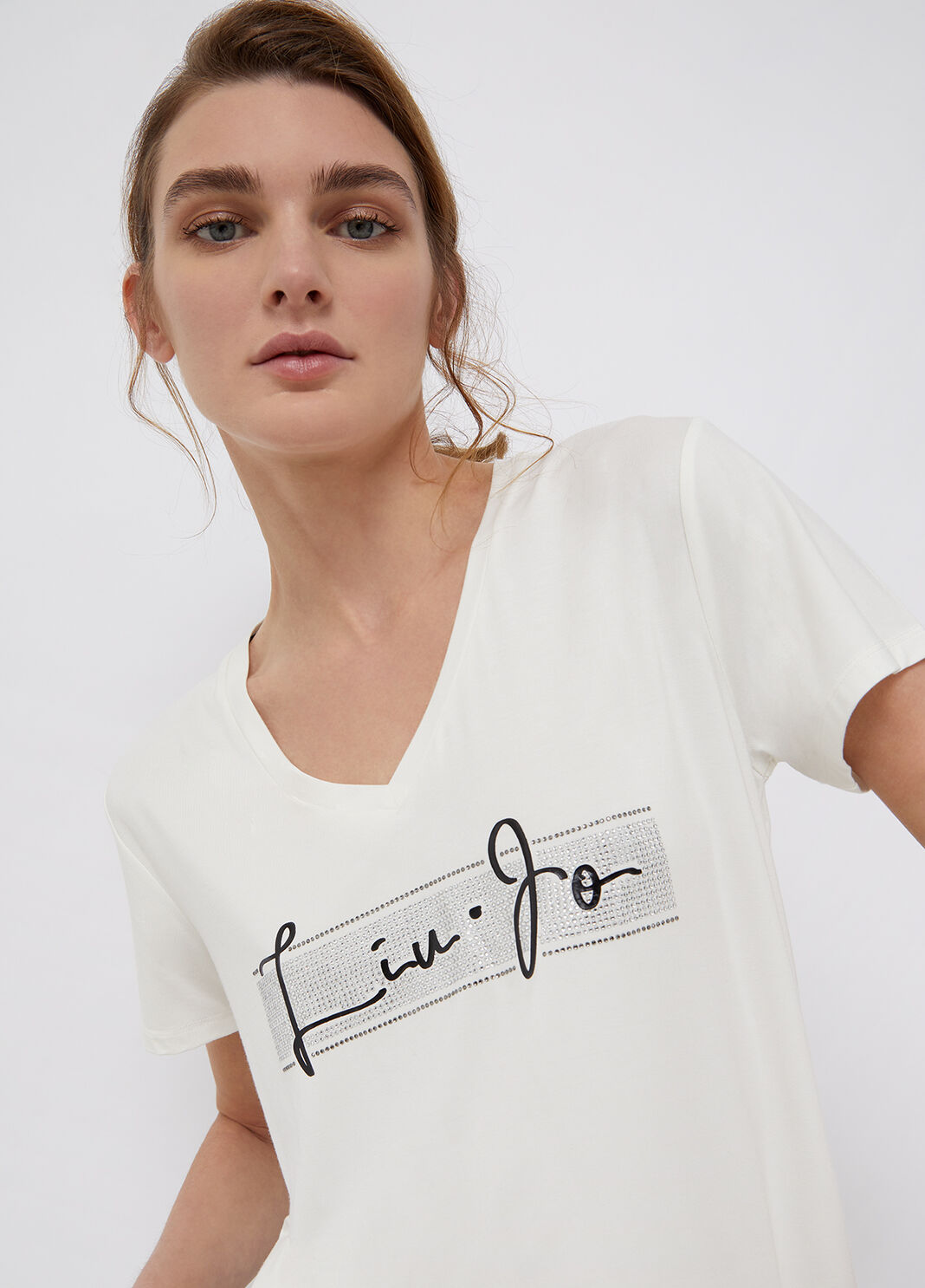 T-shirt with logo and gemstones white Liu Jo - large image number 2