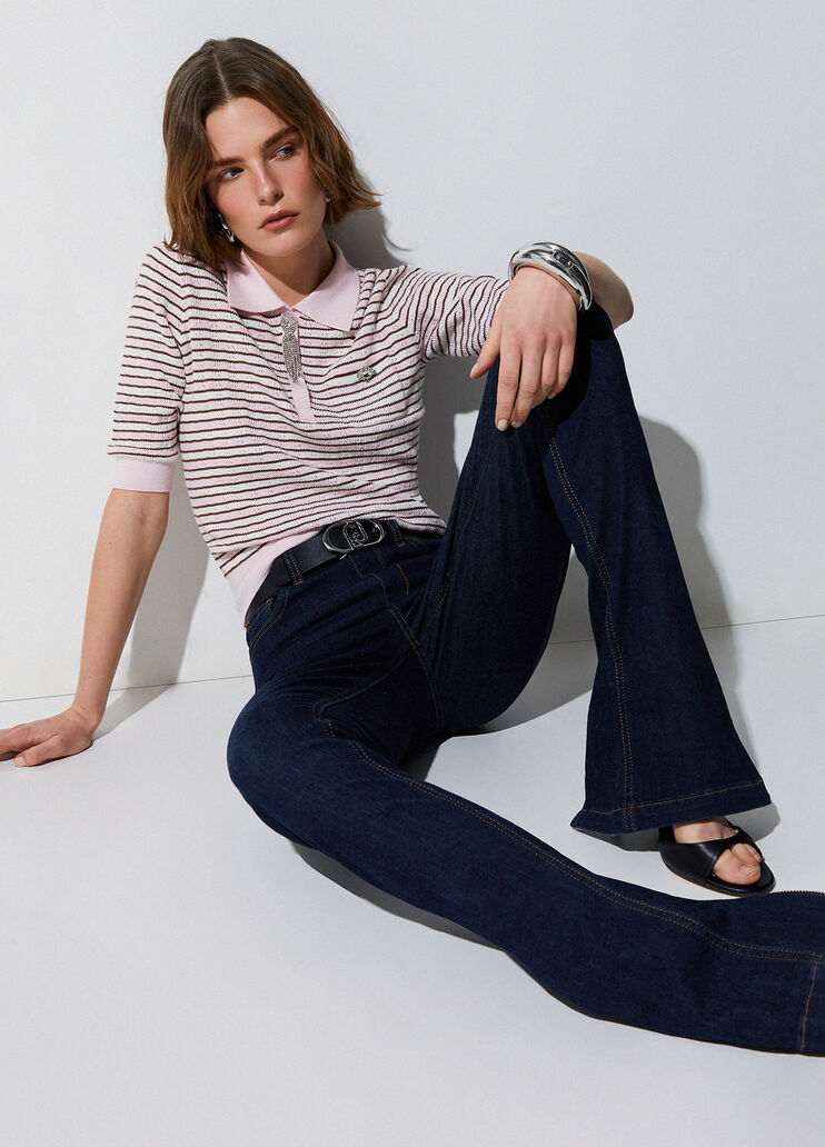 Jersey a rayas con detalles joya rosa Liu Jo - medium