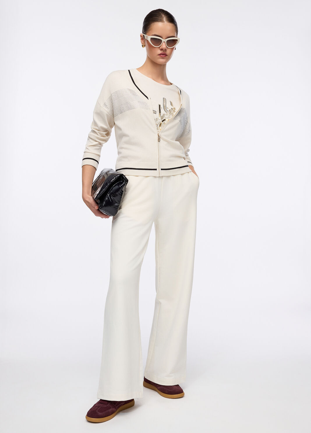 Кардиган с застежкой-молнией и стразами белый Liu Jo - large image number 3