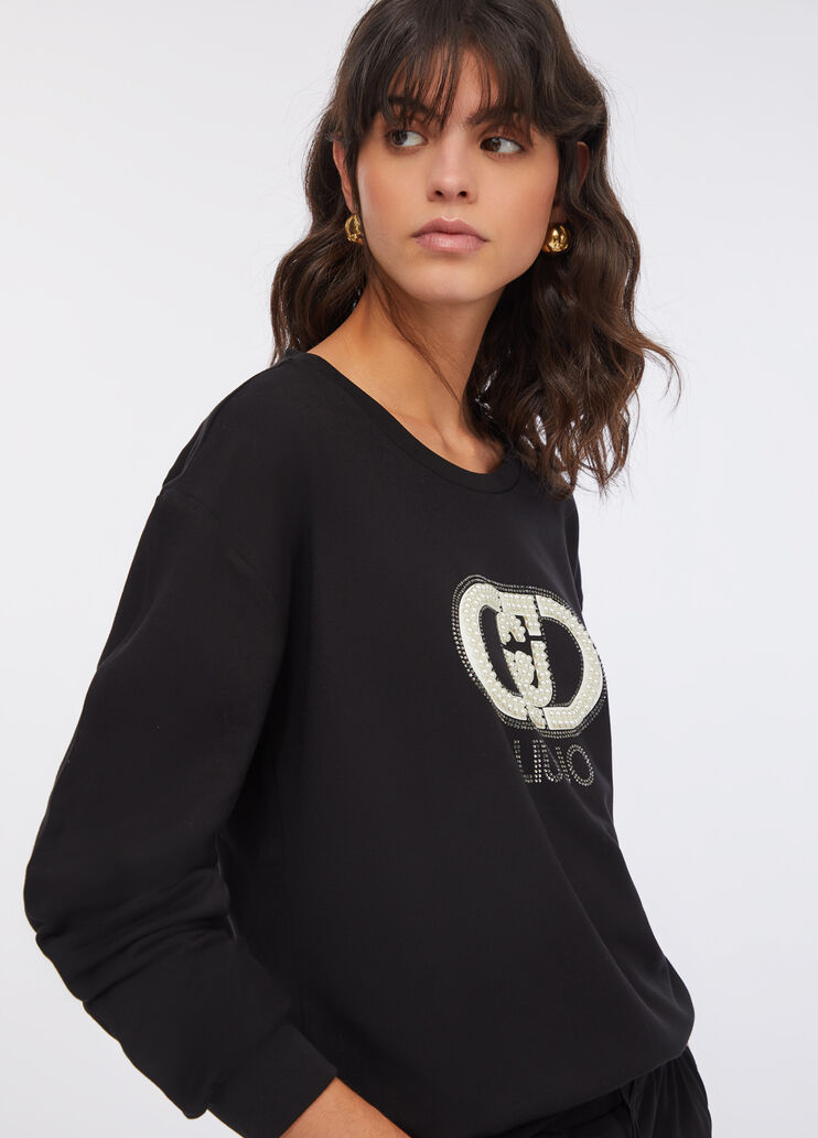 Sweatshirt with maxi beads black/monogram Liu Jo - medium