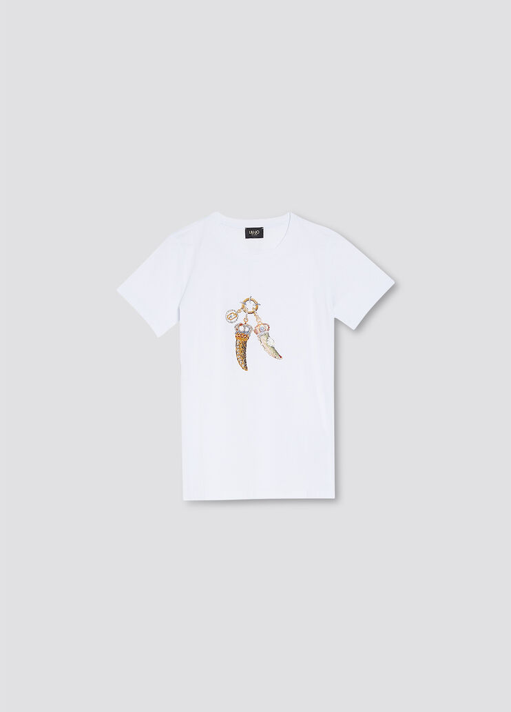 T-shirt avec applications Blanc/croissants Liu Jo - large image number 0