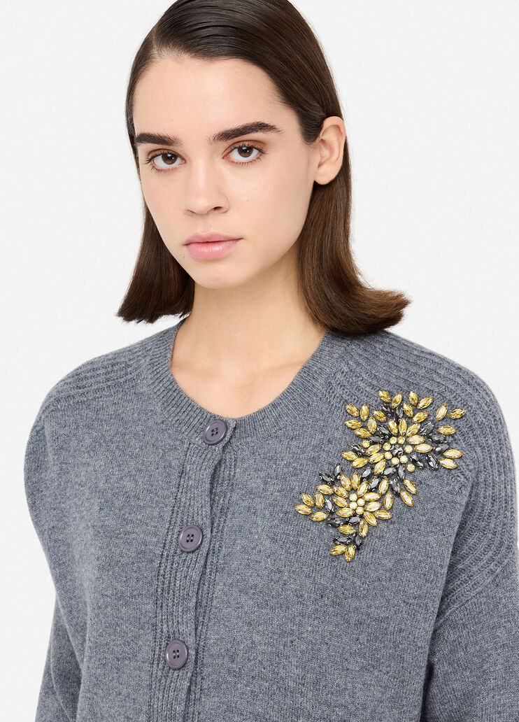 100% wool cardigan with bejewelled embroidery grey Liu Jo - medium 100% wool cardigan with bejewelled embroidery grey Liu Jo - medium