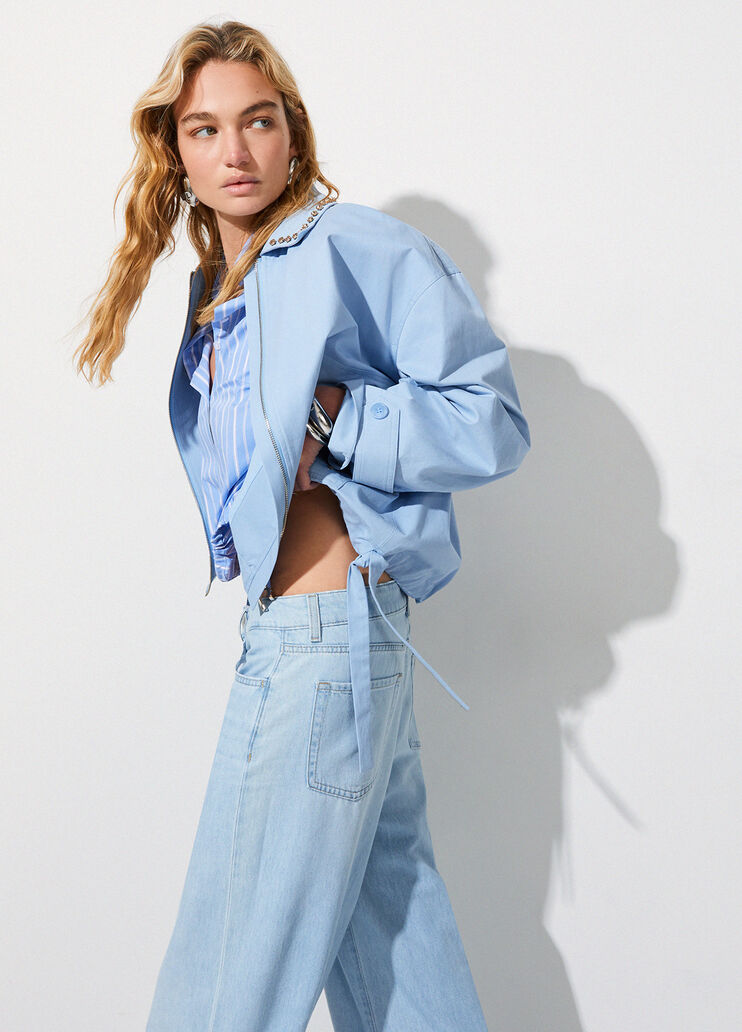 Куртка-бомбер с бижутерной вышивкой голубой Liu Jo - medium