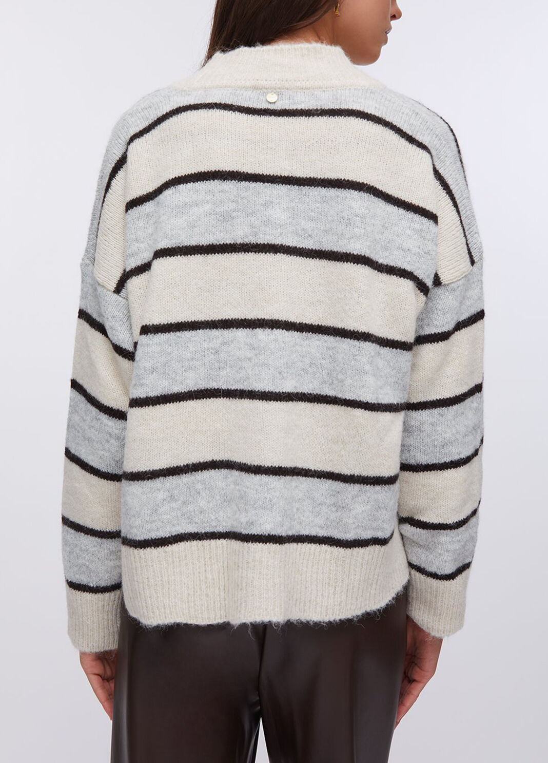 Striped wool and alpaca cardigan grey and beige Liu Jo - large image number 1