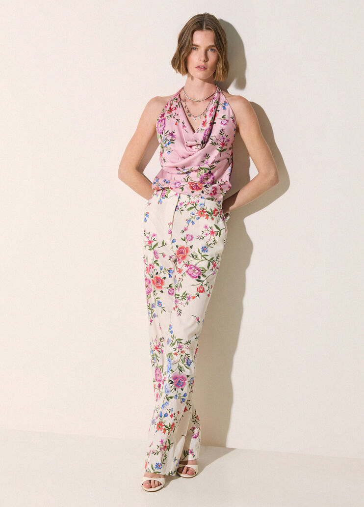 Pantal&oacute;n recto de flores blanco con flores Liu Jo - medium